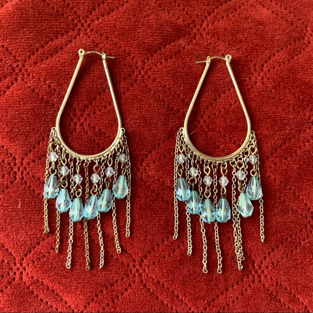 Blue bead loop earrings